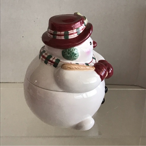 Fitz & Floyd Christmas Plaid Snowman Trinket Bowl Dish Cookie Jar - NIB - Picture 3 of 16